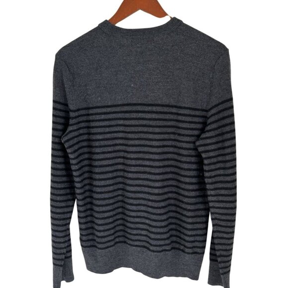 Banana Republic Mens M Gray & Black Striped 100% Merino Wool Crewneck Sweater - Picture 5 of 7